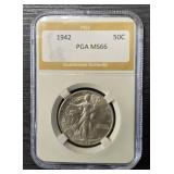 1942 Walking Liberty Half Dollar: PGA MS66