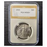 1943 Walking Liberty Half Dollar: PSA MS66