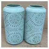 Pearla Teal Outdoor Candle Lanterns