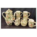 8pc Lefton Fruits of Italy Teapot/Sugar/Cream Set