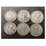 (6) Walking Liberty Half Dollars