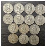 (14) Silver Franklin Half Dollars (1953-1963)