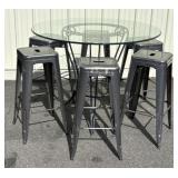 Wrought Iron Bistro Table w/(6) Metal Stools