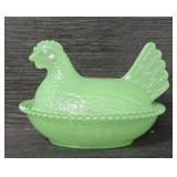 Green Glass Chicken Candy Dish