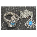 Silver Opal Ring w/ Matching Necklace