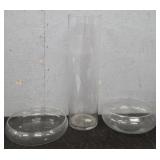 Glass Vase w/ (2) Round Glass Dishes