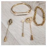 Gold Tone Hat Pins & Bracelets