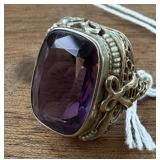 Antique 14K Solid White Gold & Amethyst