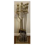Vintage Polished Brass 5-piece Fireplace Tool Set