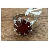 Elegant 10K Solid White Gold & Red Stone Ring
