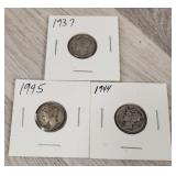 1937, 1944, 1954 Mercury Dimes