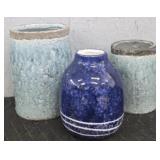 (3) Various Ceramic Blue Vases