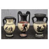 (3) Greek Hand Painted Vases