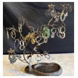 (25)+ Pairs of Vtg Earrings w/Wrought Iron Tree