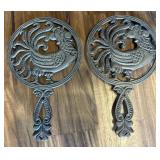 (2) Vintage Wilton Cast Iron Rooster Trivets