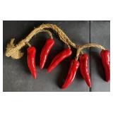 Hanging Ceramic Hot Chile Peppers On Twine