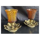 (2) Vintage Brass Lotus Candle Holders