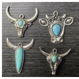 (4) Turquoise Like Bull/Cow Pendants #1