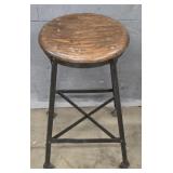 Vintage Wood Top Metal Stool