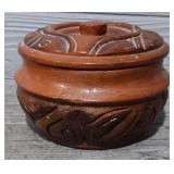 Vintage Hand Carved Trinket Wood Bowl & Lid