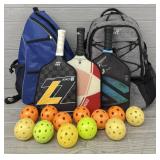 (3)Pickle Ball Paddles, (12)Pickle Balls & (2)Bags