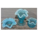 (3) Vintage Blue/Aqua Opalescent Glass Decor