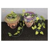 (2) Decorative Face Planters