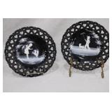 Mary Gregory type plates, unsigned