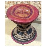Leather and Wicker Drum Stool;