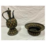 Antique Bronze Ewer & Basin;