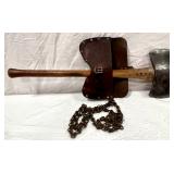 U.S. Forest Servive Vintage Double-Bit Axe w/Sheath>