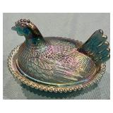 Blue Iridescent Carnival Hen on Nest;