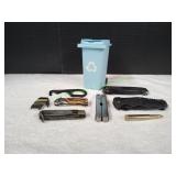 Lot of Pocket Knives w/ Replica Desk Recycle Bin
