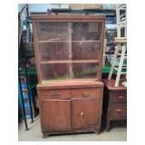 Vtg Wooden Hutch w/ Slide Glass Doors