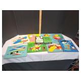 Vtg Music Bingo Game w/ (8) Wood Puzzles