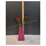 8" Glass Vase w/ (4) Glass Flowers