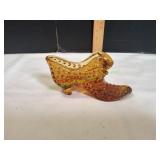 Vtg Hobnail Amber Glass Slipper