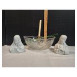 Vtg Glass Fruit Basket Bowl w/  Mary & Jesus