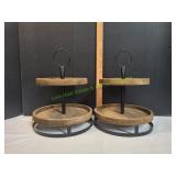 (2)  2-Tier Wood/Metal Serving Tray