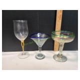 (3) Blown Glass Cocktail Glasses