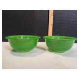 (2) Vtg Pyrex Green Glass Mixing Bowls