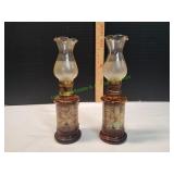 (2) Vtg Amber Glass Atlas Oil Lamp
