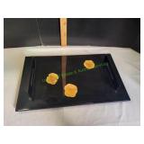 Vtg 20x12 Black / Floral Lacquered Serving Tray
