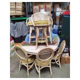 Vtg Rattan Table w/ (4) Chairs & (3) Bar Stools