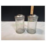 (2) Vtg Glass Sugar Dispensers