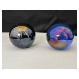 (1)Iridescent Black/(1)Blue Glass Jumbo Marbles