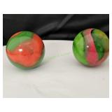 (2) Green & Orange Swirl Jumbo Marbles