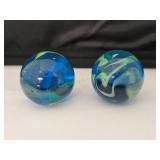 (2) Blue & Green Swirl Jumbo Marbles