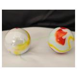 (2) White, Orange & Yellow Swirl Jumbo Marbles