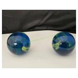 (2) Blue & Green Swirl Jumbo Marbles